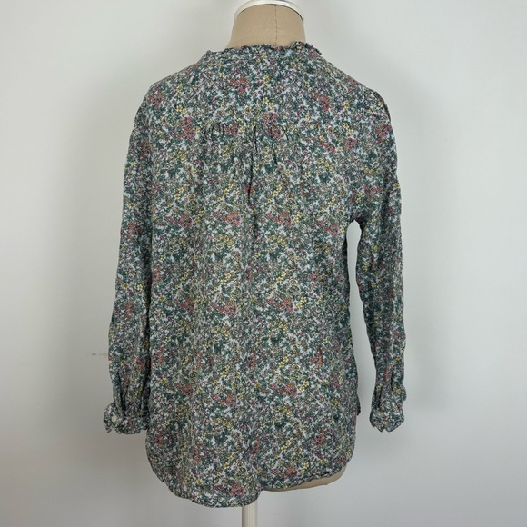 Loft Button Up Blouse Multicolor Floral Ruffle S - Picture 4 of 7
